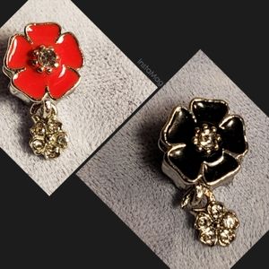 925 Sterling Red or Black Flower European Charm